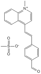Molecular Structure of 89868-60-0 (Quinolinium, 4-[2-(4-formylphenyl)ethenyl]-1-methyl-, methanesulfonate)